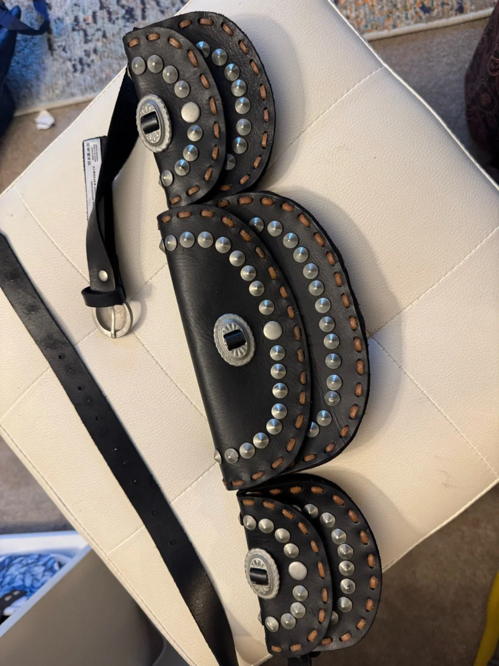 Free People Black Double Studded Leather Belt Bag